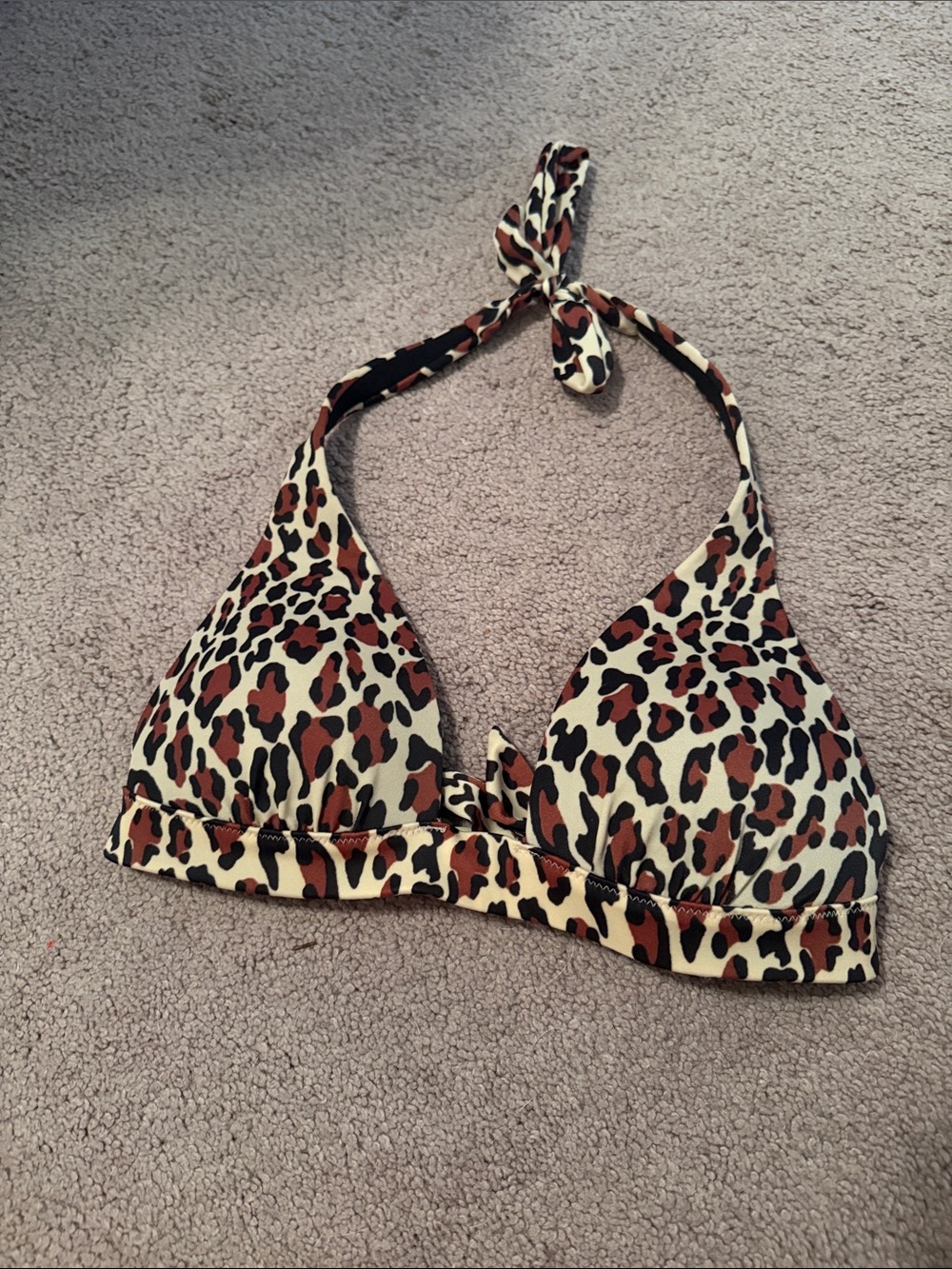 Victoria's Secret Leopard Push-Up Halter Bikini Top - Cream, Brown & Black